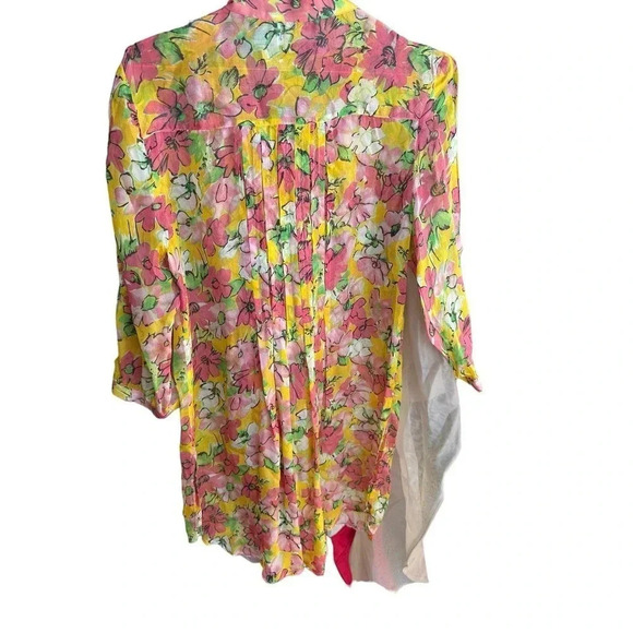 Zara Basic Women's Pink Floral Long Sleeve Button Down Ruffle Shirt Size S - Picture 2 of 4